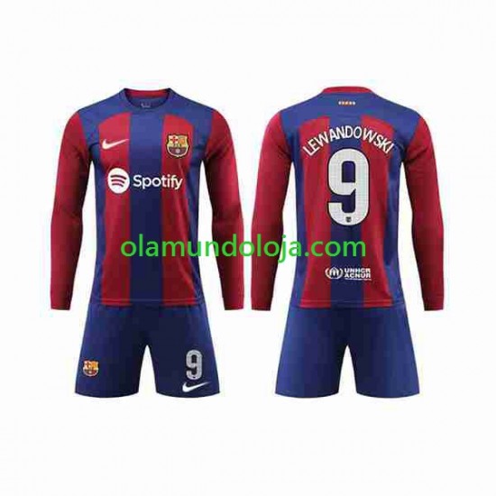 Camisola FC Barcelona LEWANDOWSKI 9 Criança Equipamento Primeiro 2023-2024 Manga Comprida